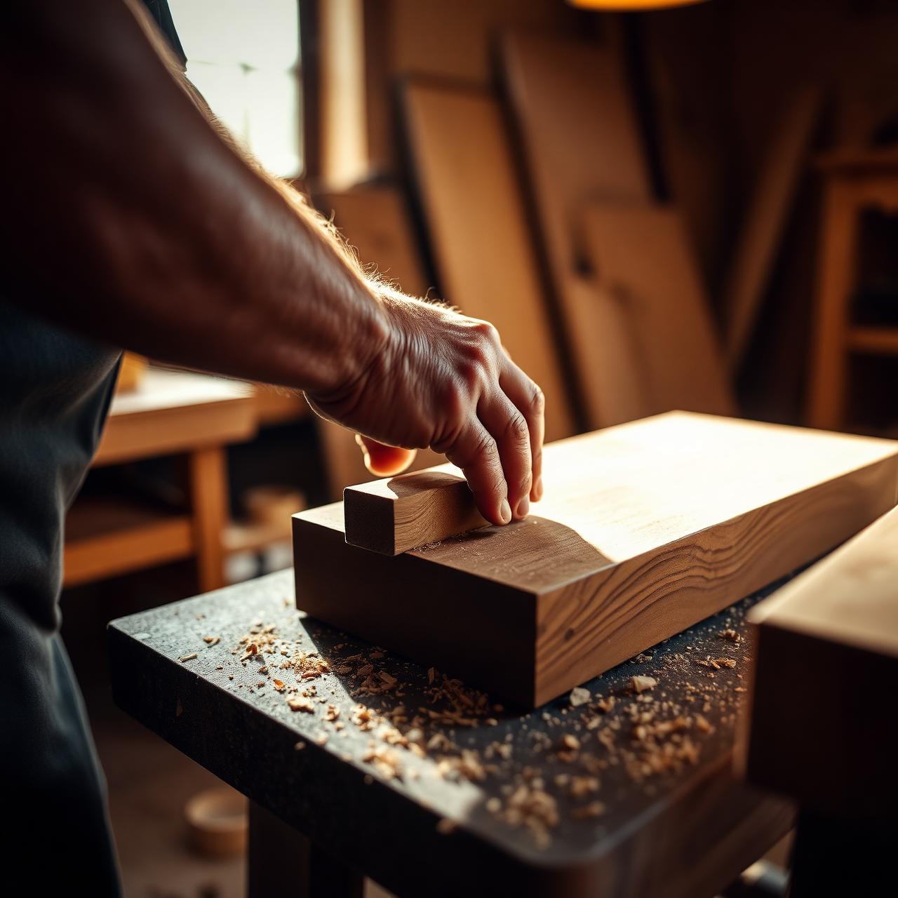 Suzy Wood carpenter hand-shaping a solid wood nursery panel in the Cairo workshop